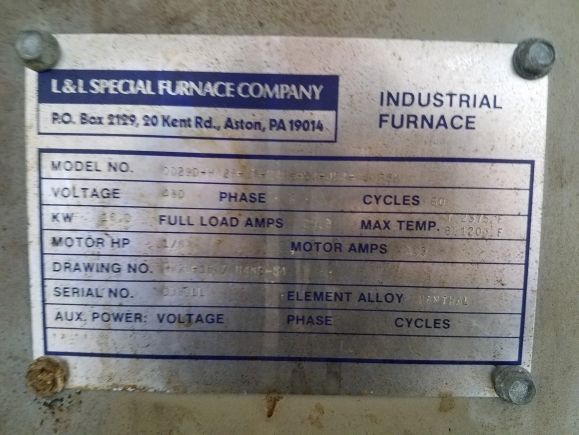 L & L FURNACE 2375DEG HARDENING FURNACE - BL8604 06