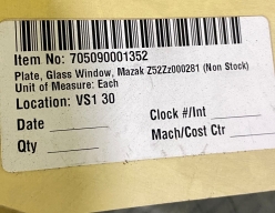 MAZAK OPERATOR SIDE DOOR WINDOW-20 3/8 X 15 - BV1498 08