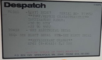 DESPATCH (LEY) EC203 -22 - 350F TEMPERATURE C - BV3077 11